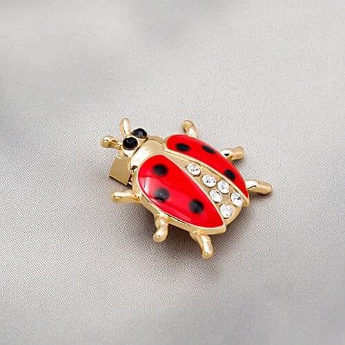 High Grade Crystal Coccinella Septempunctata Brooch For Women Girls Fashion Enamel Insect Badge Lapel Pins Jewelry Party Gifts