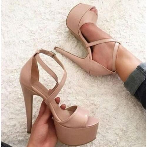 Moraima Snc Nude Leather Platform Sandal Summer Peep Toe Cross-tied High Heel Shoes Woman Sexy Cutouts Gladiator Sandal