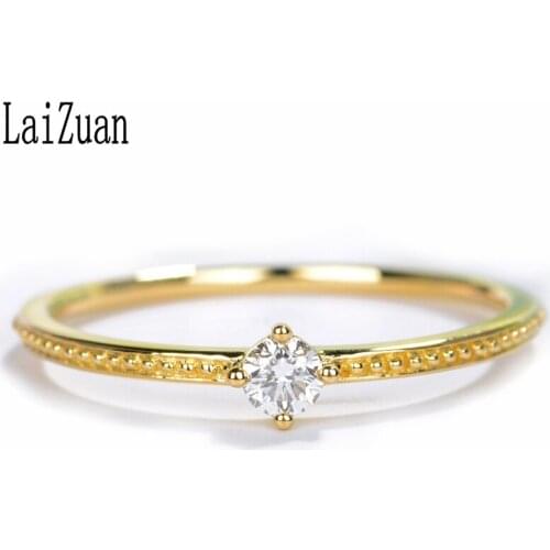 LaiZuan Solid 14K Yellow Gold Round 0.10ct Genuine Natural Diamond Engagement Ring For Women Vintage Exquisite Gift Fine Jewelry