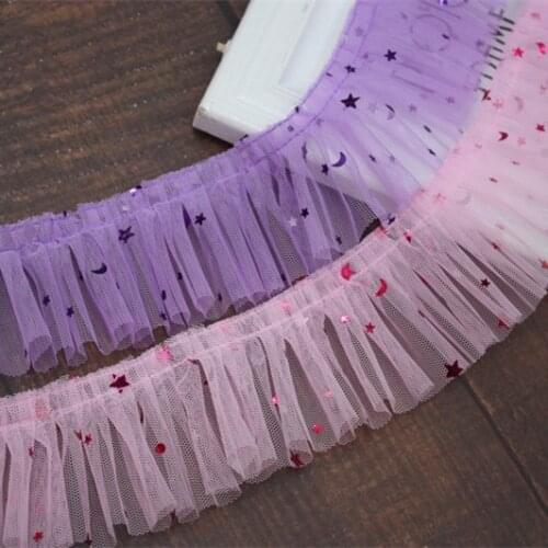 1M Sequins Star Lace Material Mesh Sequin Lace Fabric 5cm Lace Applique Trim Ribbon Lace For Sewing Clothes Dresses Crafts QE5