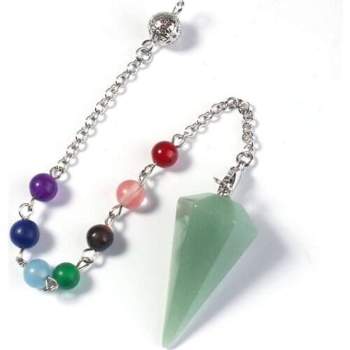 100-Unique Silver Plated Green Aventurine Hexagon Pyramid Reiki Pendulum Pendant Chakra Stone Amulet Fashionable Jewelry