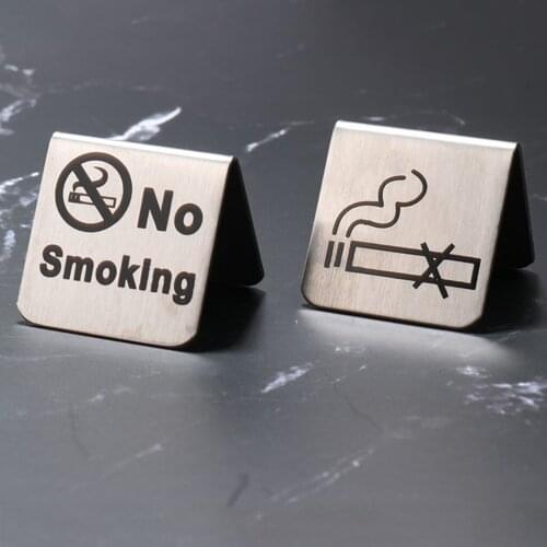 2pcs No Smoking Sign Stainless Steel Table Top Tent Compliance Signs Pattern