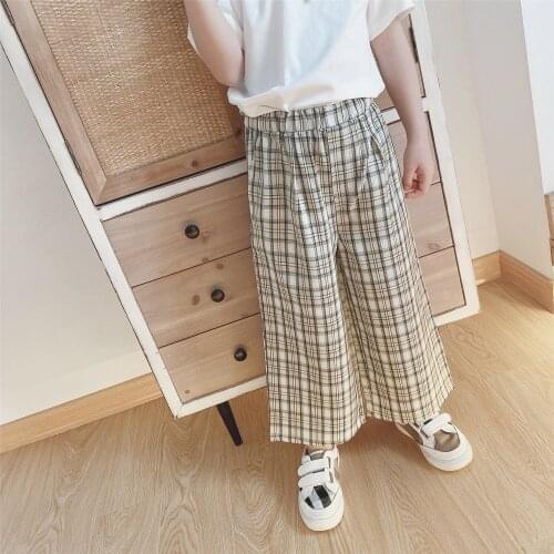 Tonytaobaby Girls Spring and Summer New Plaid Casual Loose Pants High-waisted Capri Pants