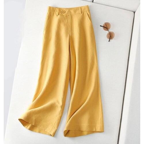 Vintage Trousers Casual Wide Leg Pants 2021 Summer New Elastic Waist Ankle-Length Cotton Pants Women Loose Femme Pantalon Linen