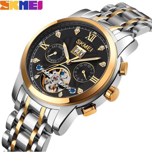 Top Brand Automatic Watch Mens Quartz Watches Luxury Date Month Display Clock Stainless Steel Fashion Business Wristwatch Hours