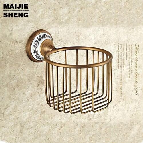 Toilet Paper Holder bathroom sets ceramic printing toilet roll holder Wall Mounted Antique Brass Finish Bathroom Accessories