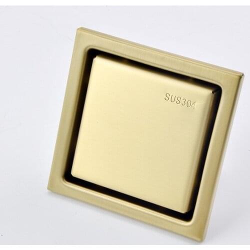 Bathroom Floor Drains 304 Stainless Steel Deodorization Invisible Square Type Brushed Gold/Black/Chrome 4 Inches Bath Hardware