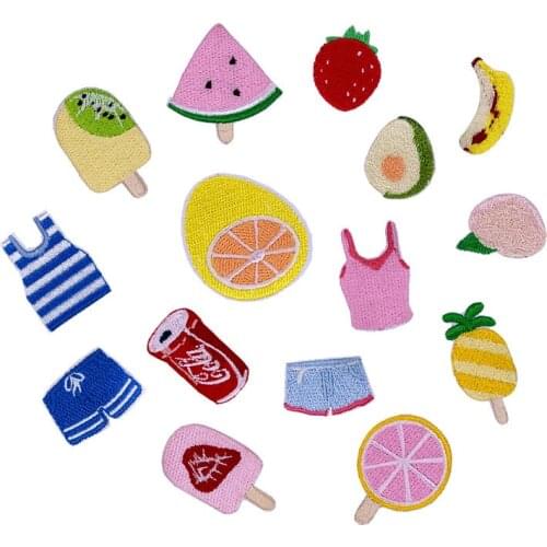 Computer Embroidery Small Fruit Drink Emboridery Label Children Clothes and Bags Decorative Patch Sticker