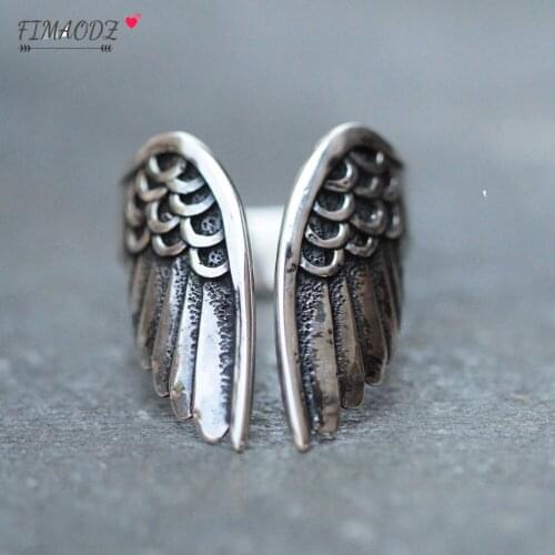 FIMAODZ Vintage Angel Wing Ring Men Punk Fashion Wings Exquisite Charm Rings Opening Jewelry