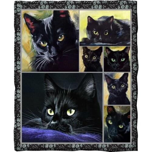 Black Cat 3d printed fleece blanket for Beds Hiking Picnic Thick Quilt Fashionable Bedspread Sherpa Throw Blanket