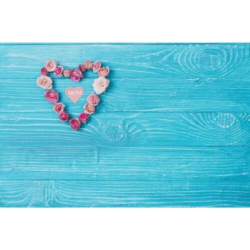 Flowers Heart Blue Wooden Board Photography Background Customized Backdrop for Baby Children Mothers Day Photocall Fond Photo