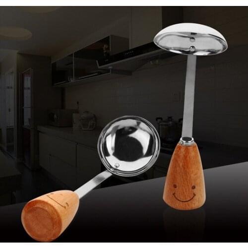 1PC Cute UXCELL Kitchenware Cooking Wood Smile Face Handle Stainless Steel Soup Spoon Ladle KX 226