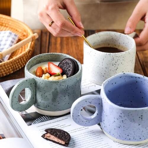Ceramic Mug Ring Handl Coffee Milk Modern Print Porcelain Mug 300ml Handmade Ceramic Hot Chocolate Cup Couple Handgrip Cups