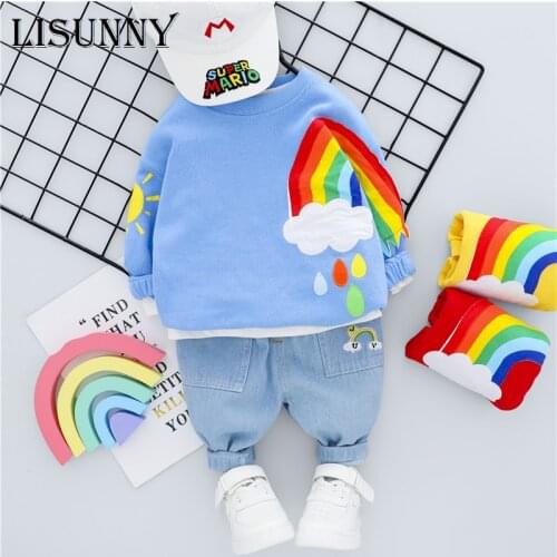 LISUNNY Inafnt Newborn Clothing Sets 2021 Autumn Baby Boys Girls Clothes Rainbow T Shirt Jeans Kids Children Casual Costume
