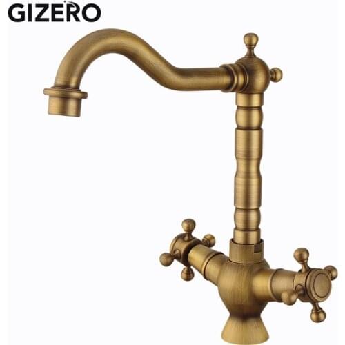 GIZERO 360 Degree Rotation Solid Brass Kitchen Mixer Cold and Hot Tap Single Hole Water Tap Bathroom Mixer Taps GI11
