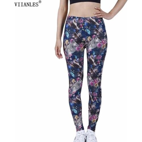 VIIANLES New Summer Women Leggings Colorful Printing Sporting Fitness Pants High Waist Elastic Workout Gym Running Trousers