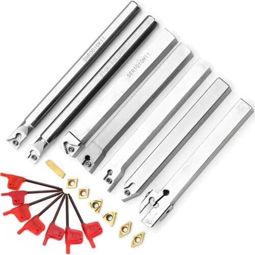 Upgrade 21pcs 10mm Turning Tool Holder Lathe Boring Bar+Carbide Insert+Wrench Set