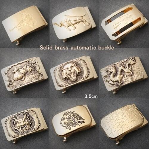 Mens Brass Belt button head high grade automatic belt buckle Solid Brass Belt slot head 3.5cm