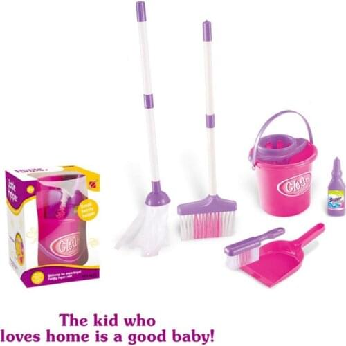 Cleaning Play Set Kids Role Play 6 Piece Broom Mop Bucket Dustpan