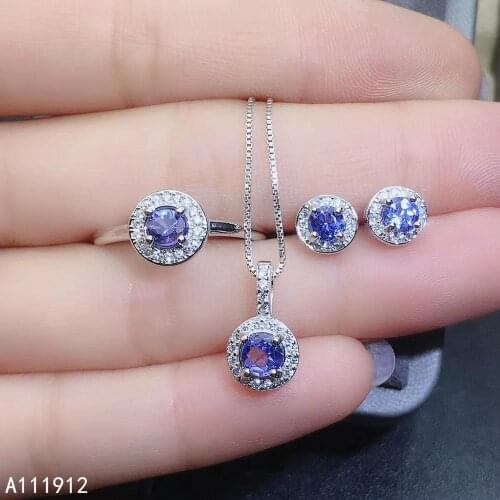 KJJEAXCMY fine jewelry natural Tanzanite 925 sterling silver women pendant necklace chain earrings ring set support test classic