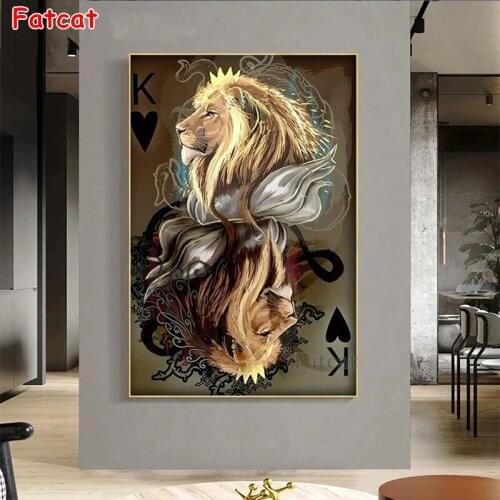 Full square Round drill Diamond embroidery Lion King Poker, Crown 5D DIY diamond Painting Cross Stitch Rhinestone Mosaic PP1119