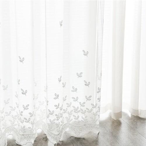 Manufacturer Simple White Embroidered Yarn Balcony Living Room Bay Window Small Leaves Window Screen Finished Product