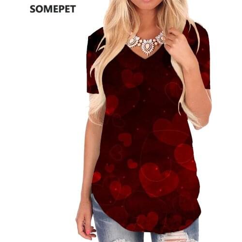 SOMEPET Psychedelic T Shirt Women Love T-shirts 3d Red V-neck Tshirt Pattern Tshirts Printed Womens Clothing Fashion Casual Tops