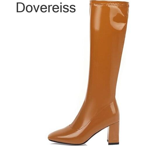 Winter Woman Fashion Sexy Consice New Boots Brown Red Matin Boots Pure Color Zipper Chunky Heels Knee High Boots 48 49