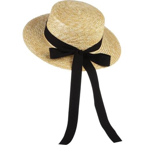 Summer Fashion Sun Hat Bow Tie Visor Temperament Flat Straw hats Womens Sea beach Vacation Leisure Sunscreen Hat