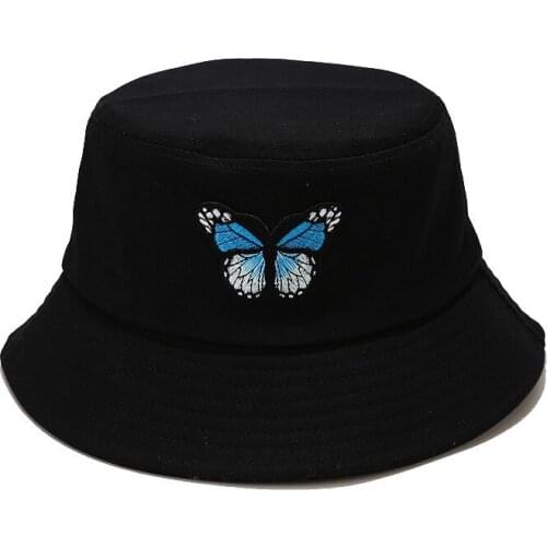 New Women’s Summer Protection Hat Butterfly Embroidered Bucket Hat Fisherman Hat Casual Outdoor Panama Cap Foldable Sunbonnet