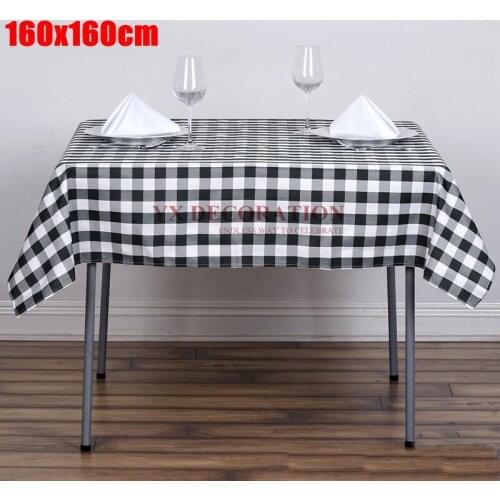 Cheap Plaid Tablecloth Rectangular White/Black Checkered Polyester Linen Table Cloth Cover Wedding Party Event Decoration