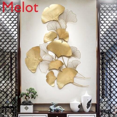 Modern Luxury Wrought Iron Wall Hanging Ginkgo Leaf Crafts Decoration Home Background Wall Sticker Porch Metal Mural Accessories