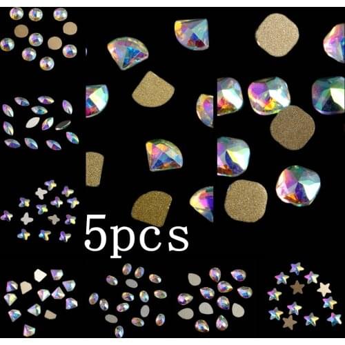 Nail Rhinestones 5pcs Crystal AB Glass Rhinestone For Nail Art Decorations Flatback Nail Stickers DIY Craft Art Charm Stones