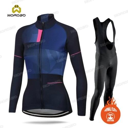 Cycling Jersey Suit Winter Thermal Fleece Female Cycling Clothing Bib Kit 2020 Warm Road Bike Sportswear Bicycle Clothes Outfit
