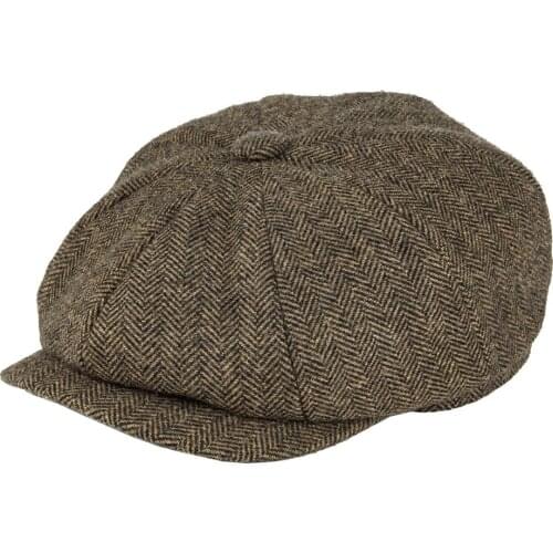 BOTVELA Wool Tweed 8 piece Khaki Herringbone Newsboy Cap Men 8-Quarter Panel Classic Driver Flat Caps Women Beret Cabbie Hat 005
