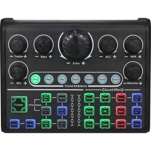 Live Sound Card External Voice Changer Audio Mixer with Multiple Sound Effects Supports Smartphone Computer for Live Streaming