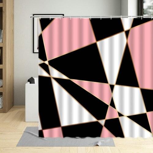 Europe Style Bathroom Bathtub Curtains Pink Triangle Abstract Geometric Printing Shower Curtain For Art Decor Screens With Hooks