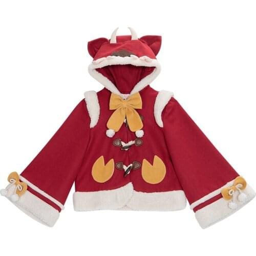 Women Coat lambswool Bow Hooded Duffle Cape