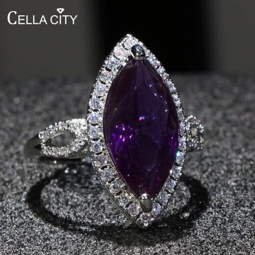 Cellacity Delicate Geometry Silver 925 Jewelry Gemstones Ring for Women Amethyst Zircon Trendy Female Anniversary Gift Wholesale