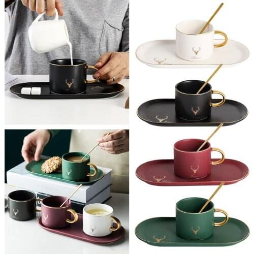 1 Set Tableware Breakfast Coffee Cup Set inlcuding Saucer Tray and Spoon