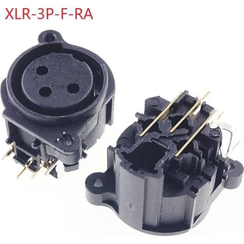 2 pcs 3 position XLR connector Panel Mount Female Socket Right Angle receptacle 3 Pin circular connector Solder gold plated PCB