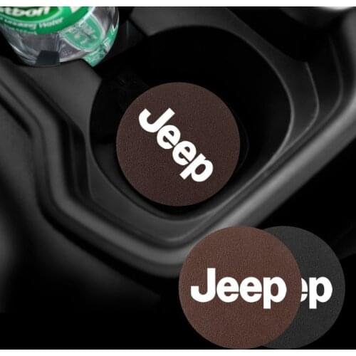 2Pcs PU Leather Car Cup Mat Auto Emblem Coaster Accessories For Jeep Wrangler Renegade Compass Grand Cherokee Liberty Patriot