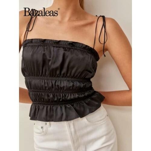 2021 Adjust Spaghetti Straps Girl Elastic Camis Like Silk Women Tank Top Vintage Ruffles Satin