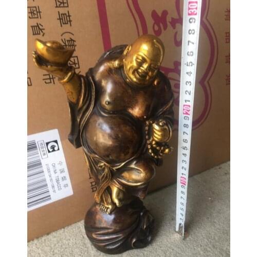 27cm old Tibetan Buddhism Happy Maitreya Buddha God Buddha Bronze gilded statue
