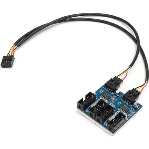 9 Pin USB Header Male 1 to 2 or 4 Female Extension Splitter Cable USB 2.0 Hub 9 pin Connector Adapter