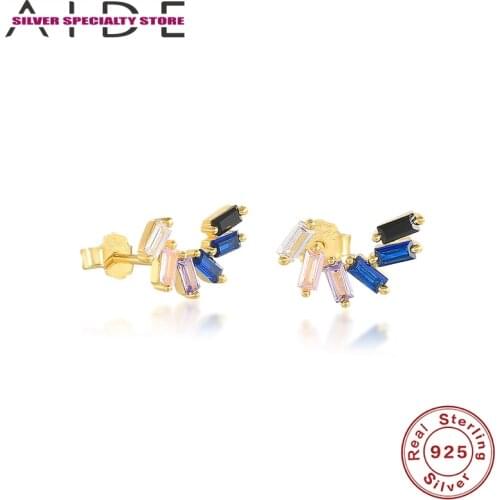AIDE Square Zircon Stud Earring For Girl 925 Sterling Silver Earrings For Women 2020 Fine Jewelry Pendientes Aretes For Gifts