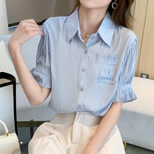 Folds Puff Sleeve Short Blouse Women 2021 Summer Tops Ruffle Chiffon England Style Woman Clothes Womens Shirts Chemisier Femme