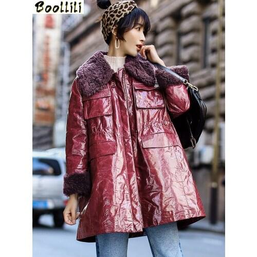 Boollili Real Leather Jacket Sheepskin Coat White Duck Down Coat Women Clothes 2020 Lamb Fur Collar Winter Coat Women