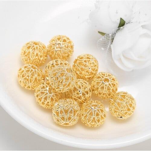 2pcs/lot Gold Color 11mm Round Copper Hollow Spacer Charm Beads 2mm Hole Charm Bead for DIY Bracelet Jewelry Making Findings