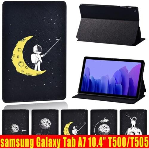 Tablet Case for Samsung Galaxy Tab A7 10.4 Inch 2020 T500/T505 Astronaut Black Series Leather Tablet Cover Case + Free Stylus